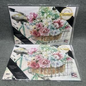 48 Counter Art Recyclable Paper Placemats Flowers Basket Bicycle USA 17" x 11"